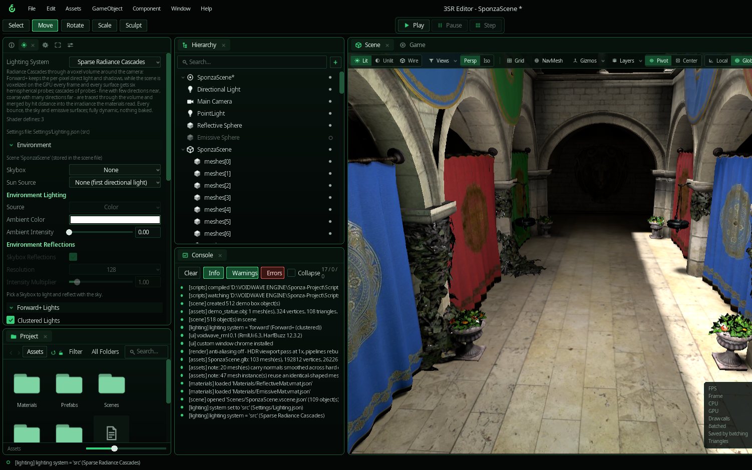 The 3SR editor lighting a palace courtyard