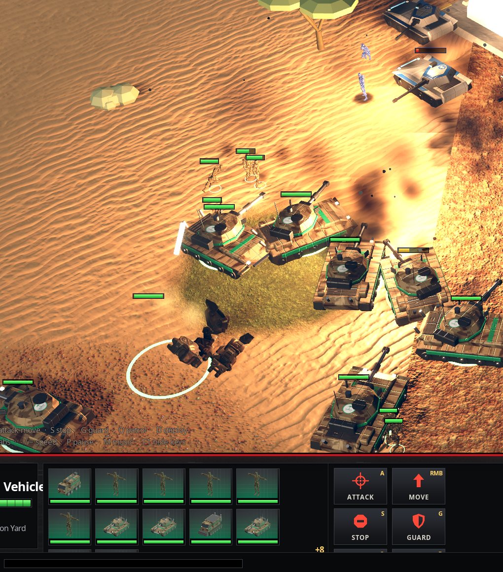 Tanks and mechs fighting in a desert