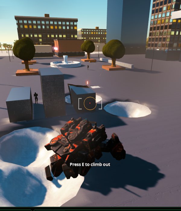 A pilotable mech on an open island