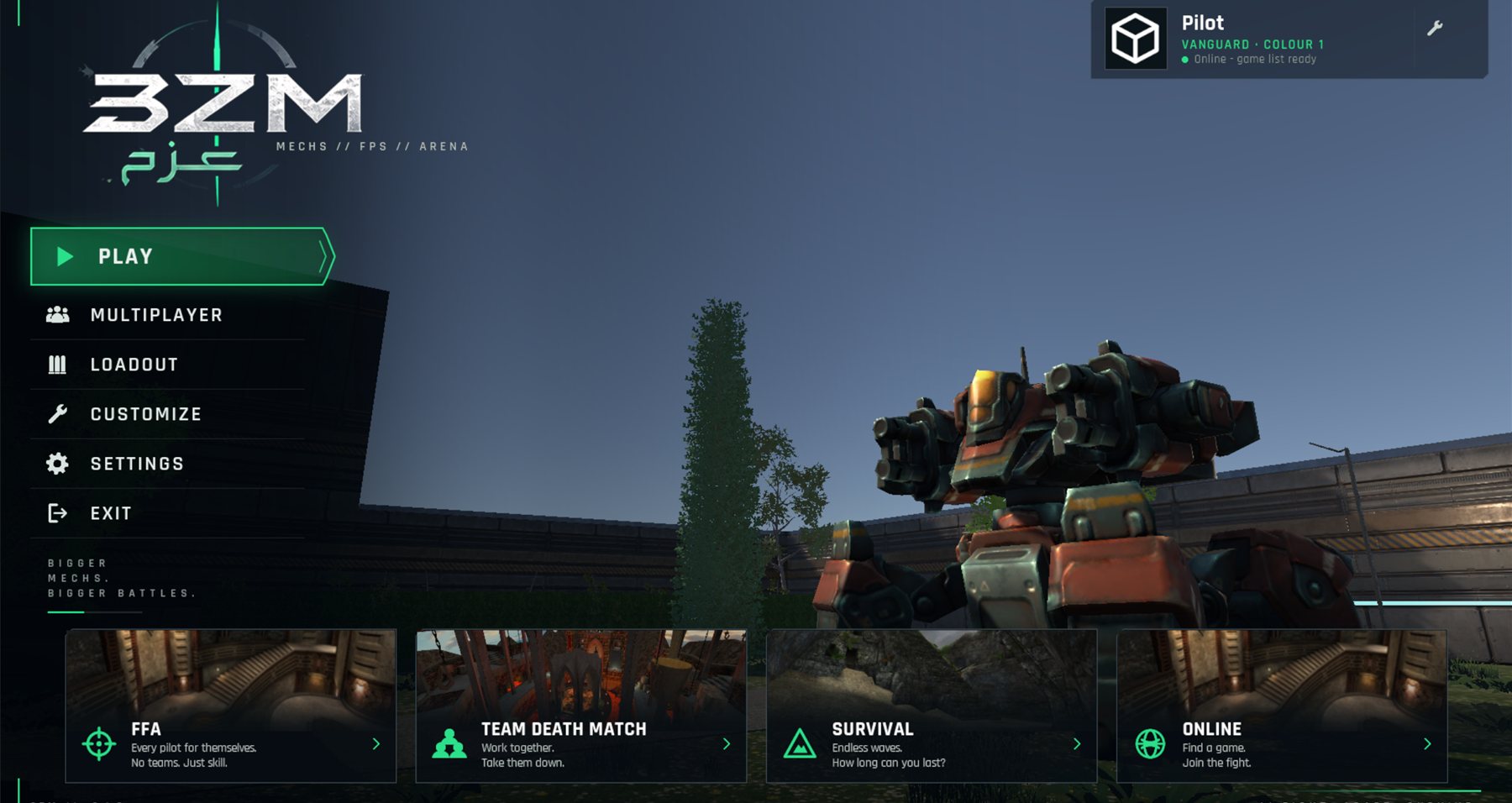 The 3ZM main menu, built with the engine's own UI tools